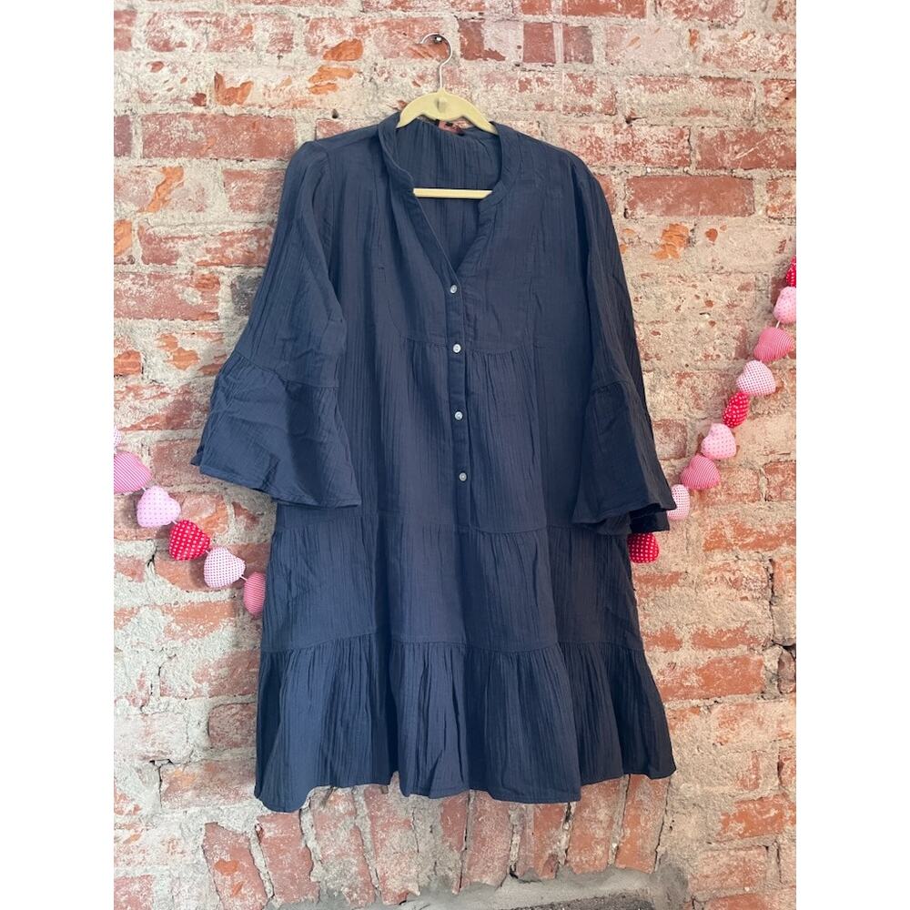 NWT Quince 100% Organic Cotton Gauze Long Sleeve Tiered Mini Dress